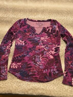 Lucky Brand Purple Floral Long Sleeve Thermal Knit Top